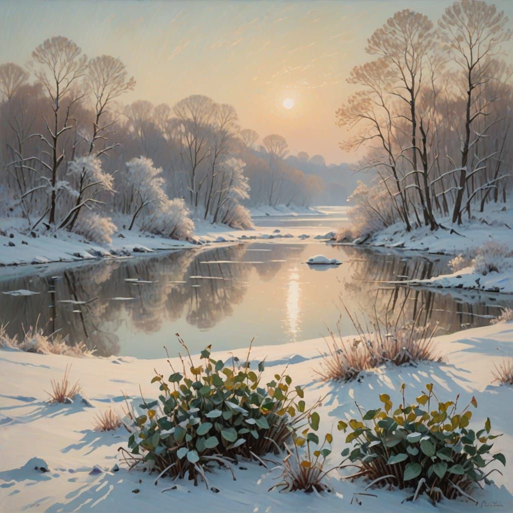 Winter Landscape in Soft Impressionist Style