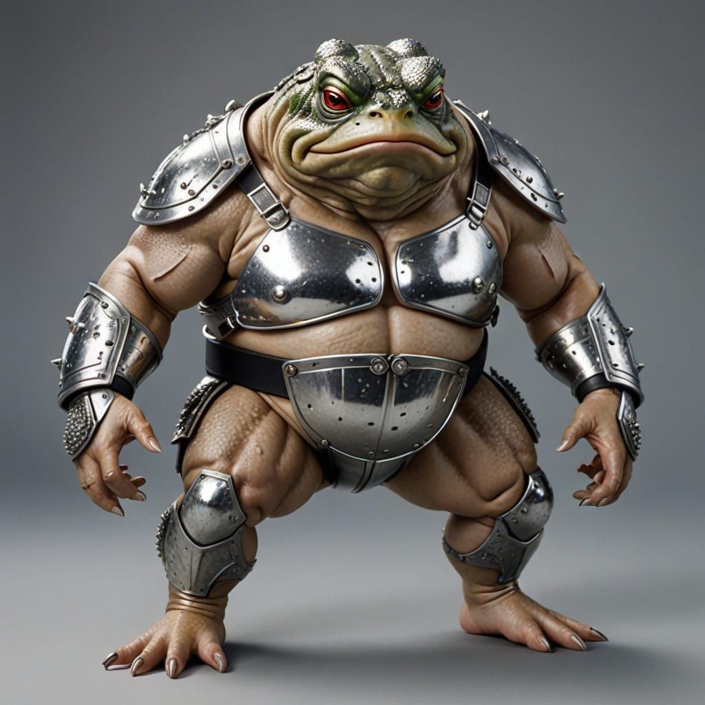 Extremely angry, A realistic, full-body sci-fi Toad Sumo Wre...
