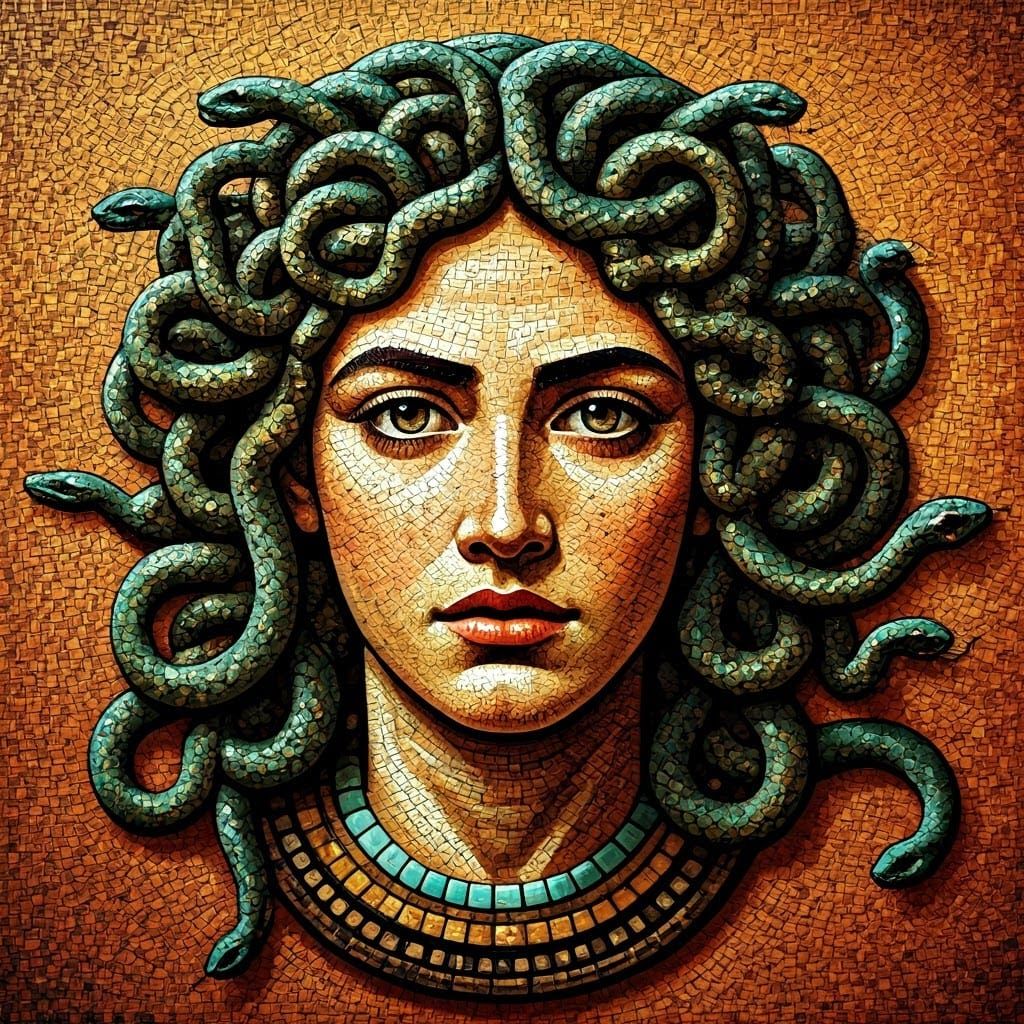 Ancient Greek Mosaic Tile Art Depicts Medusa in Stunning Pho...