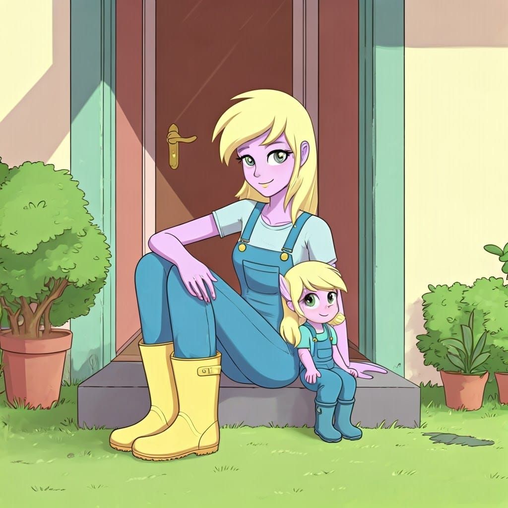 Girls Resting After Gardening