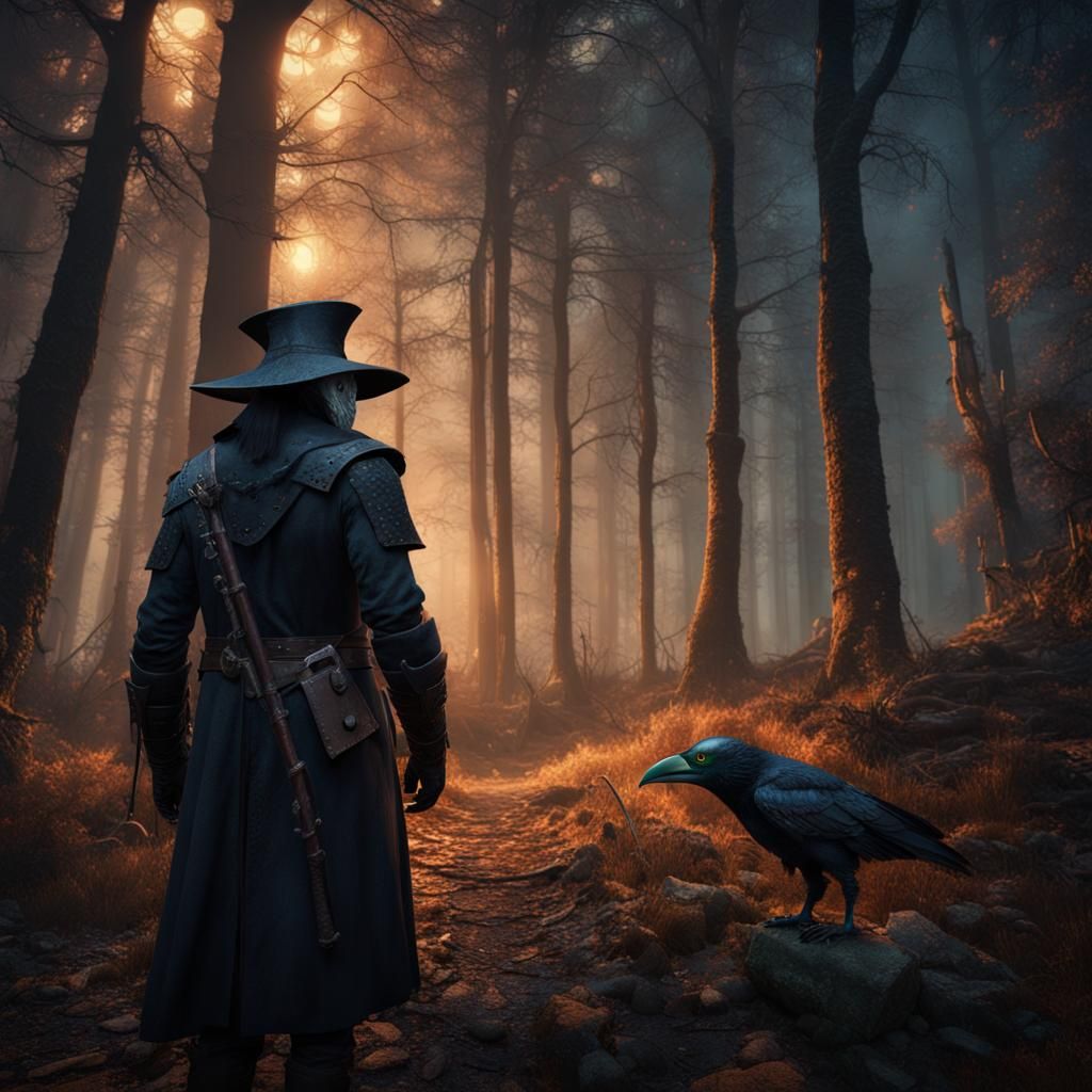 Witcher in Plague Doctor Mask in Forest