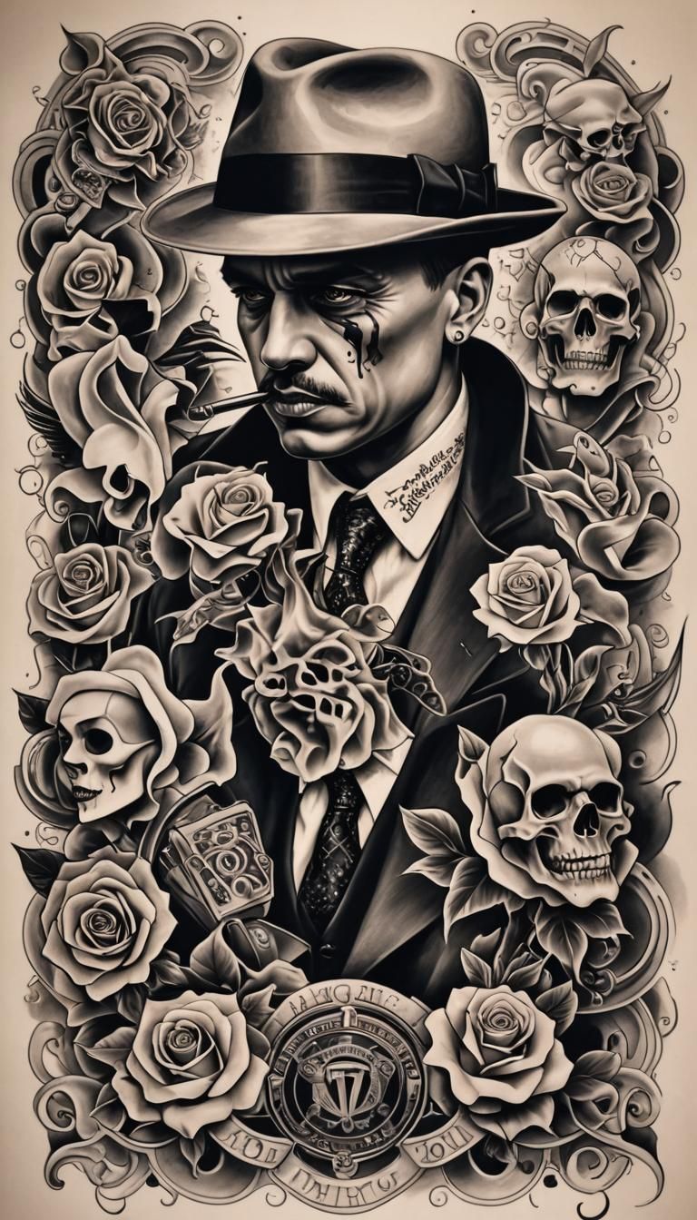 Gangster Tattoo Art: Bold Traditional Design