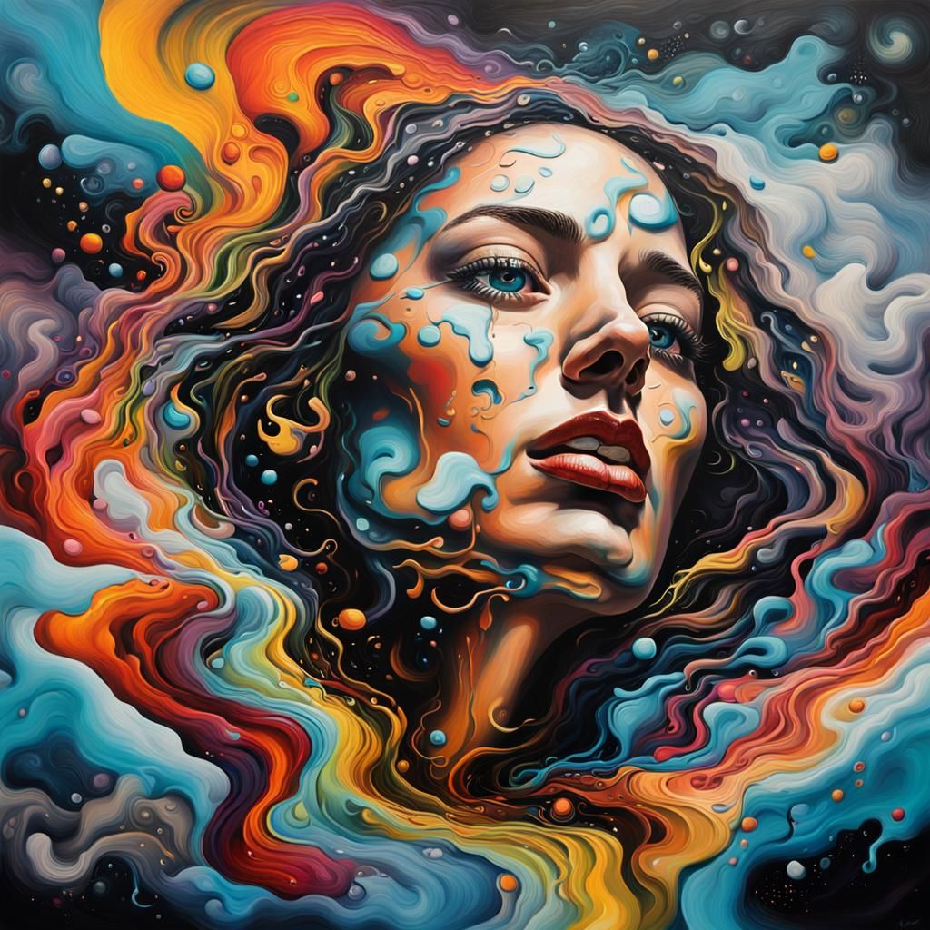 Surreal Graffiti Art: Woman's Psychedelic Turmoil