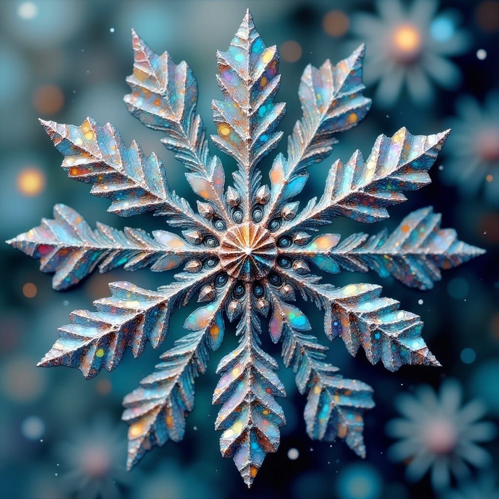 Surreal Snowflake in Cubist-Inspired, Iridescent Beauty
