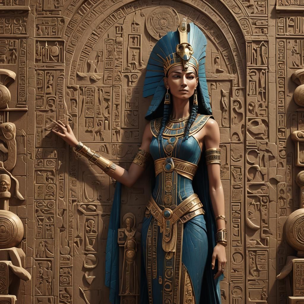 Akhenaten Directs Scribe Amidst Hieroglyphs: Detailed Matte ...