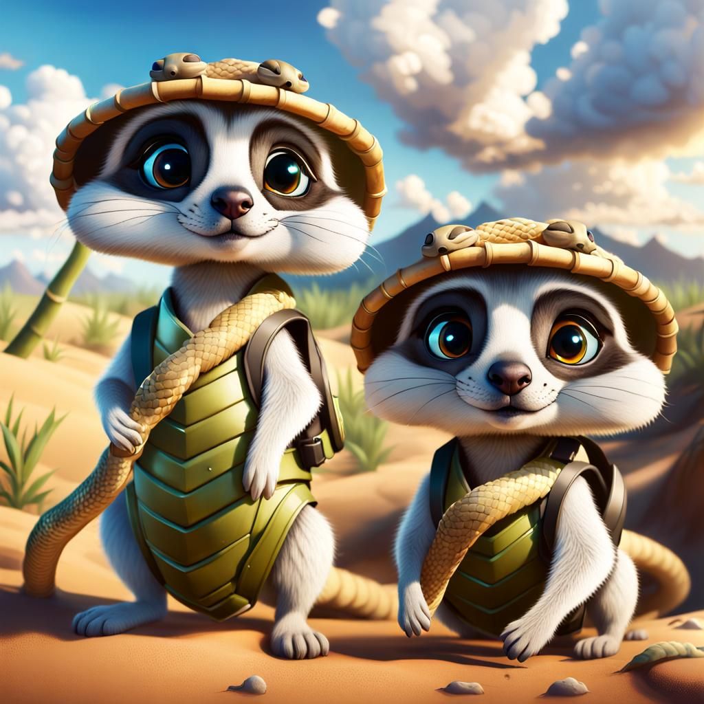Adorable Meerkat Warriors in Chibi Style