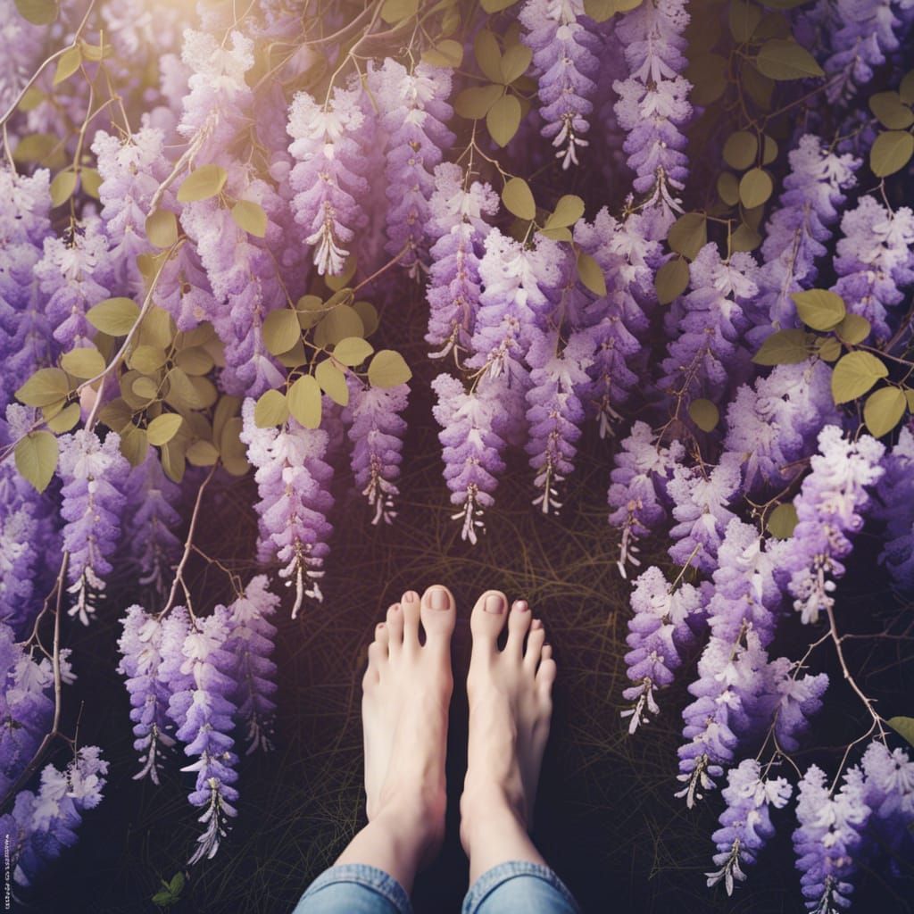 Wisteria Vines Encircle Woman's Feet at Dawn