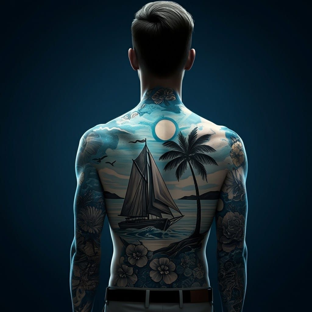 Luminous Silhouette Tattoo Art in Black Ink