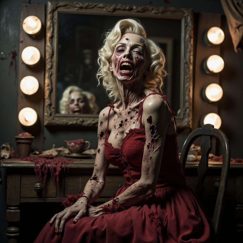 Zombie Marilyn Monroe in Dark Elegant Decay