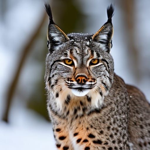Iberian Lynx Portrait with Bokeh and Snow