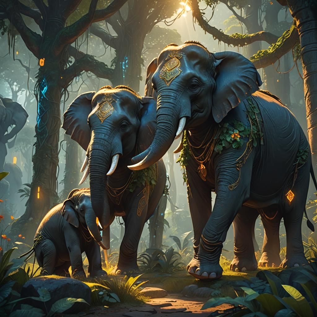 Mystical Elephant Shares Wisdom in Fantasy Jungle