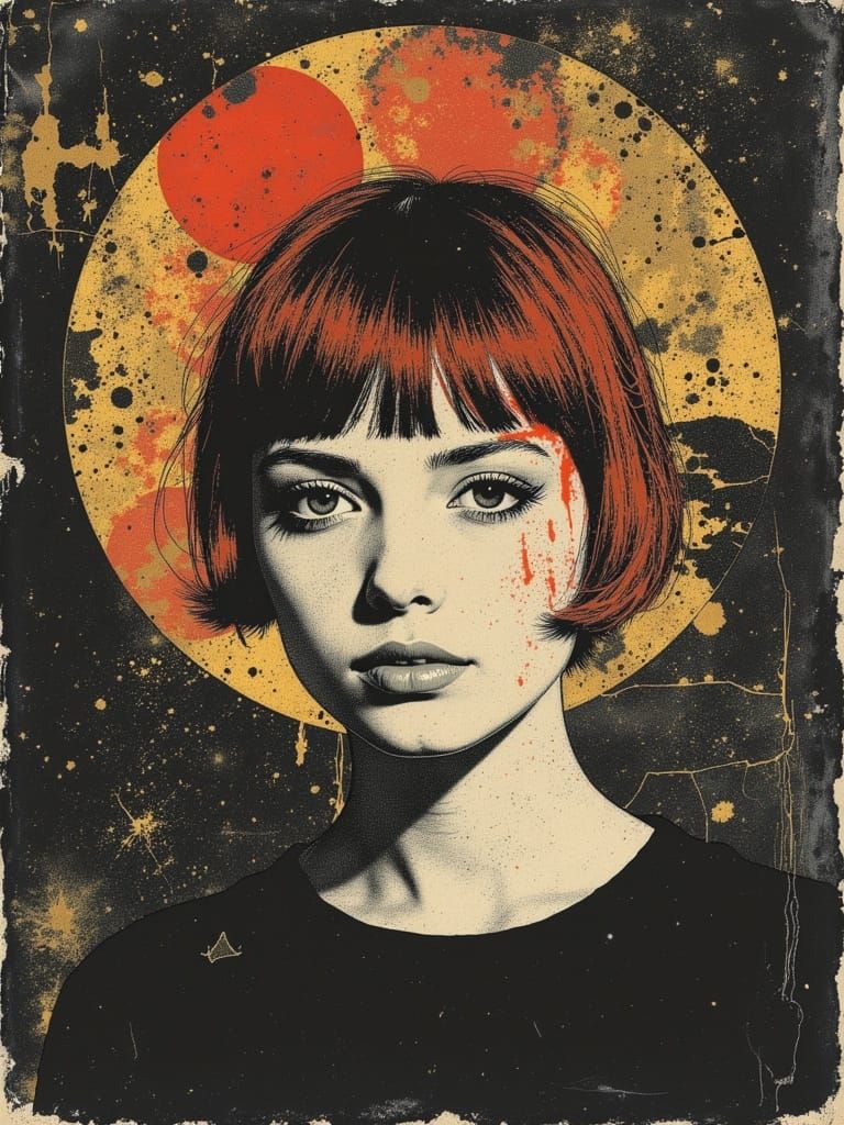 Surrealist Floralcore Portrait of a Young Woman in Burnished...