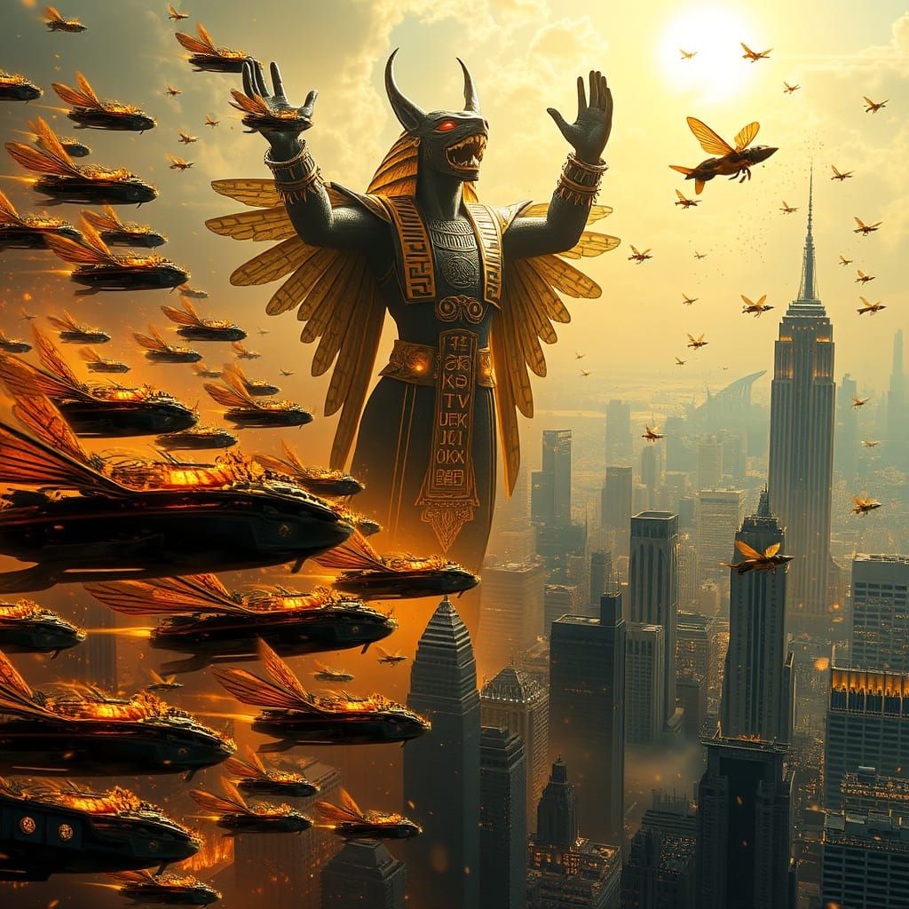 Anubis Fleet Assaults Futuristic New York in Surreal Fantasy