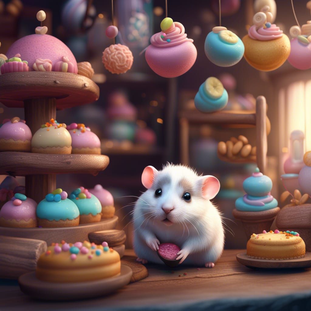 Hamster in a Pastel Miniature Sweets Bakery