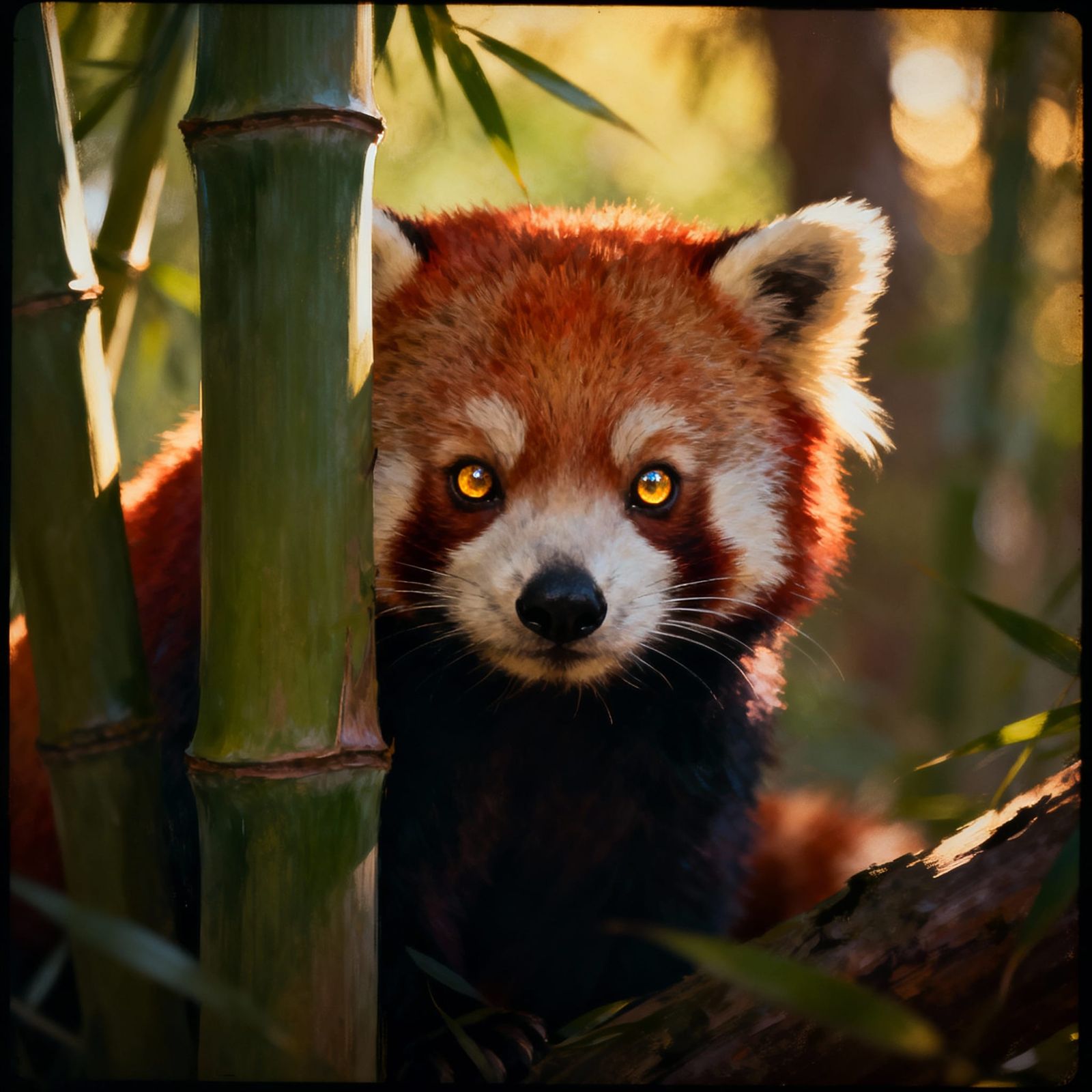 Curious Red Panda in Serene Forest, Photorealistic Digital A...