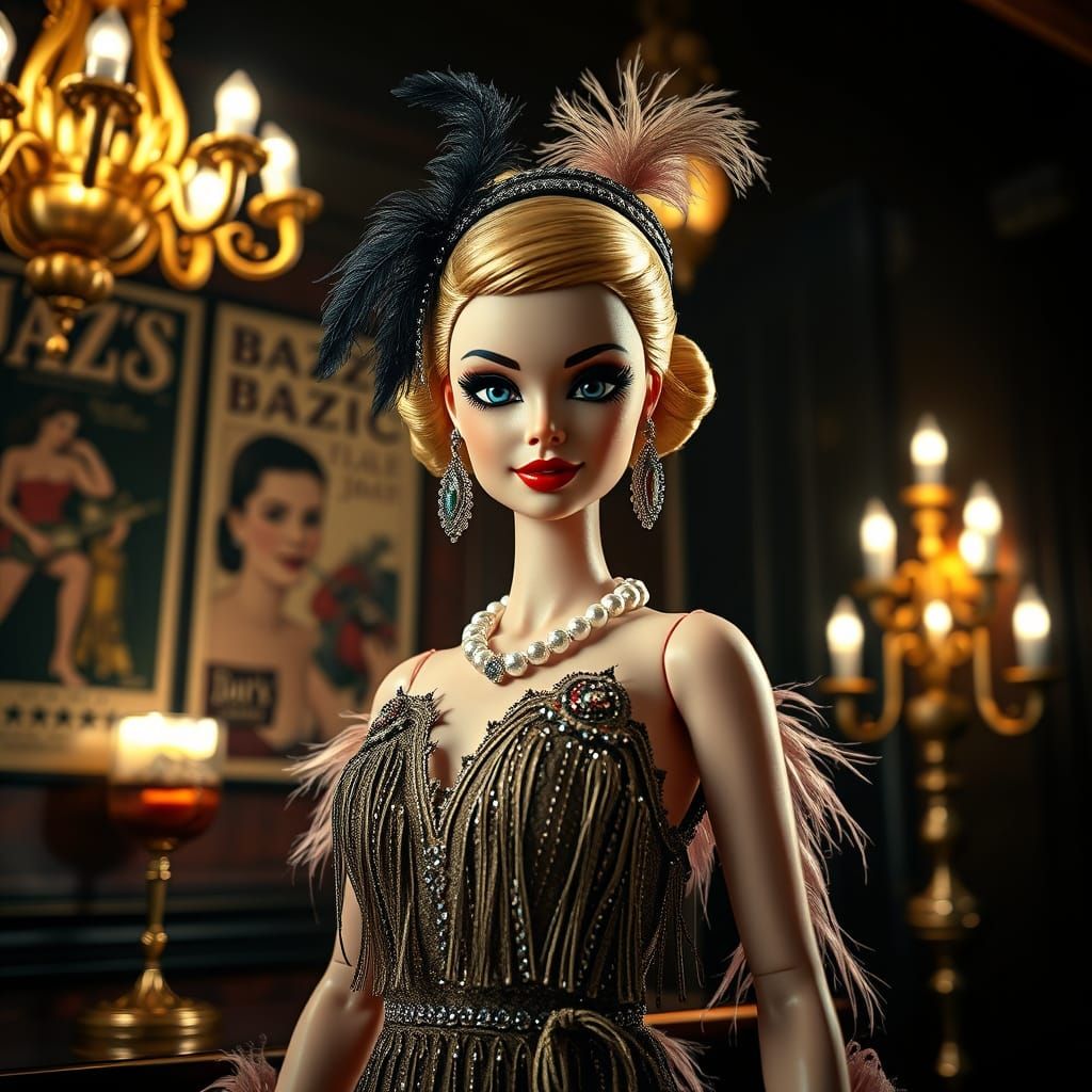 Glamorous Flapper Girl in a 1920s Speakeasy