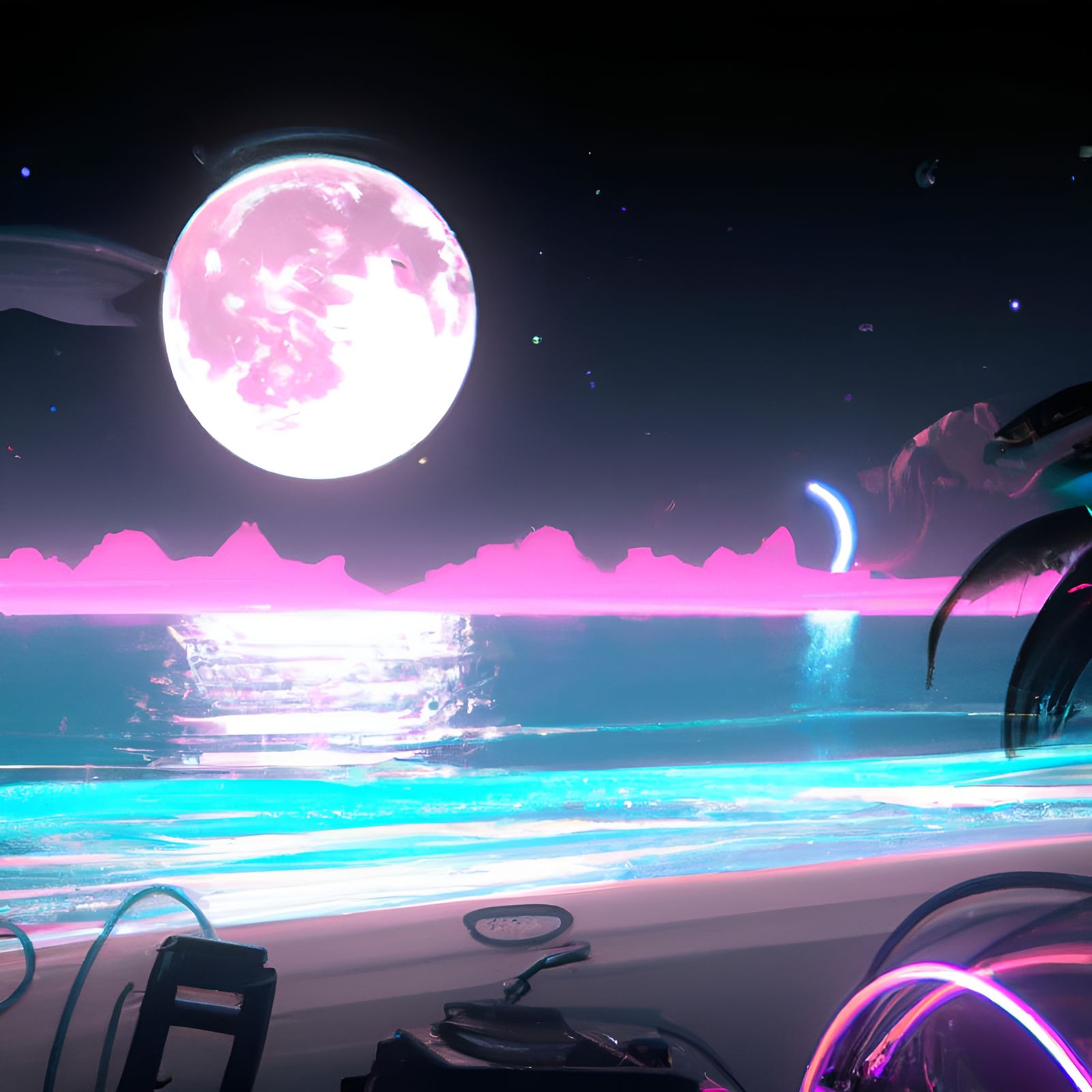 Synthwave Steampunk Beach in 80s Miami