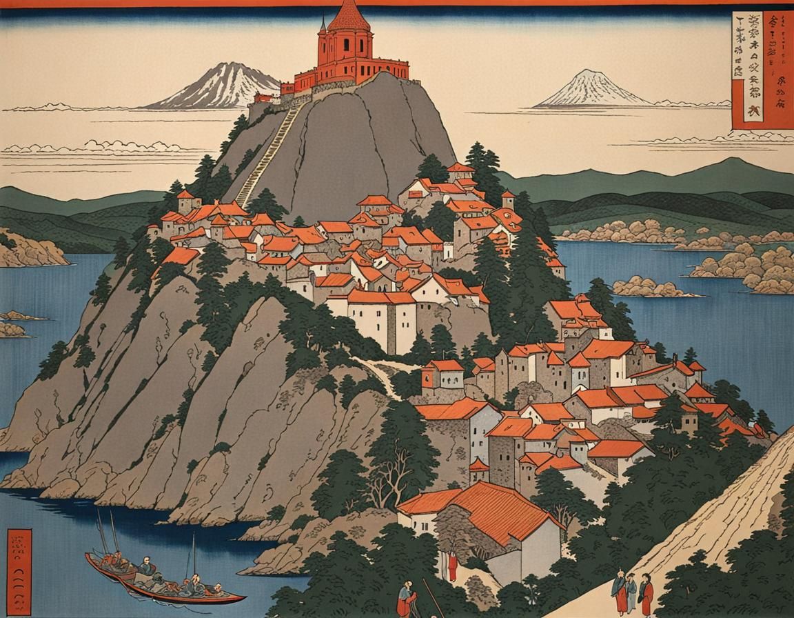 Rocher Saint-Michel d'Aiguilhe in Ukiyo-e Style