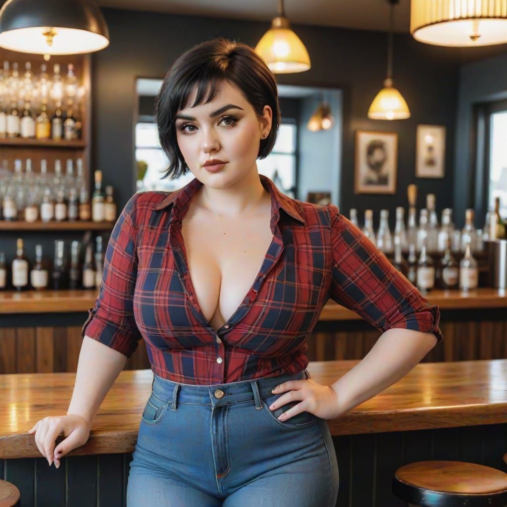 Elegant Brunette in a Cozy Bar Scene