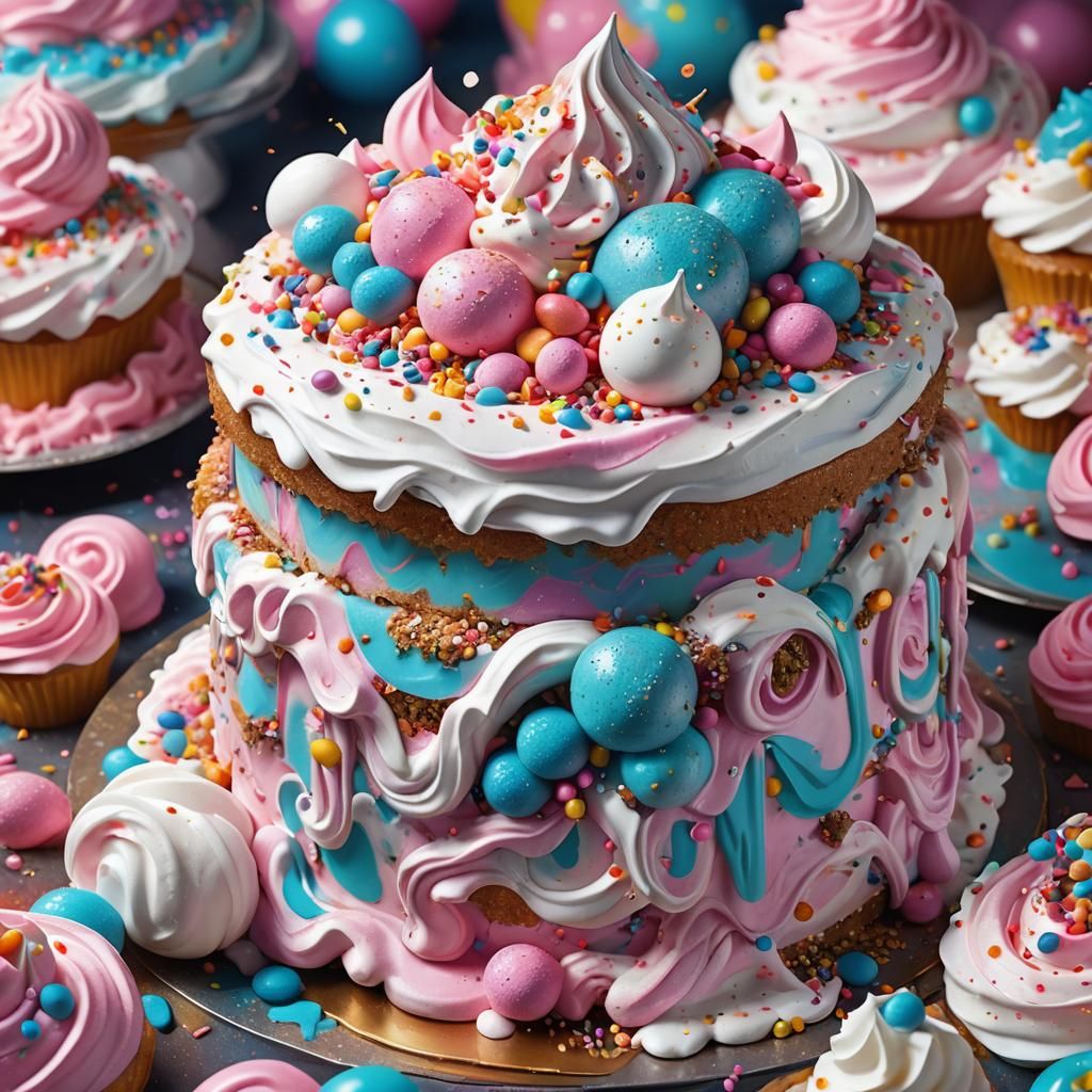 Decadent Cake with Sprinkles and Candy Floss