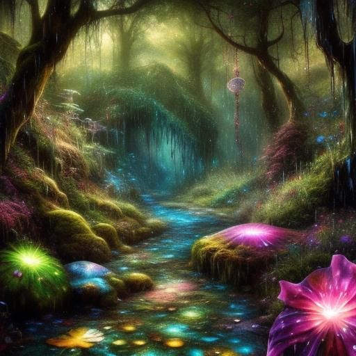 Psychedelic Fairy Sanctuary in Encaustic Style