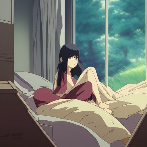 Cozy Bed in Studio Ghibli Anime Style