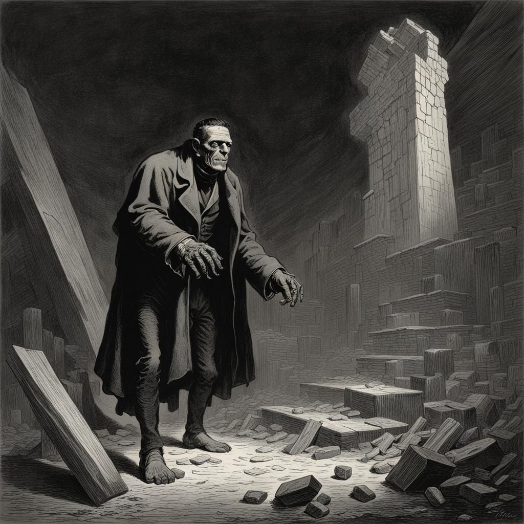 Frankenstein's Monster in Horror Illustration Style