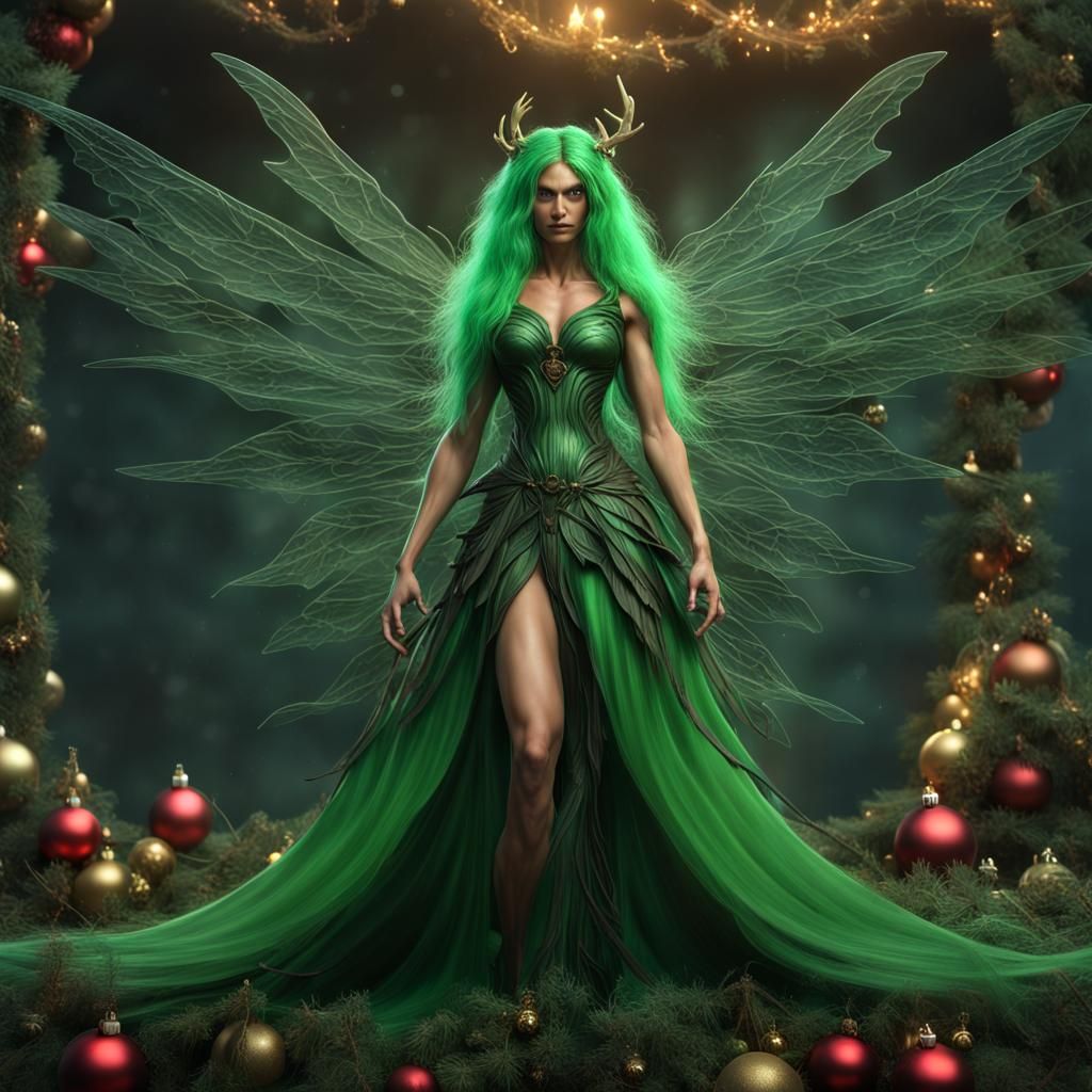 Muscular Evil Fairy Christmas Tree: Detailed Digital Art