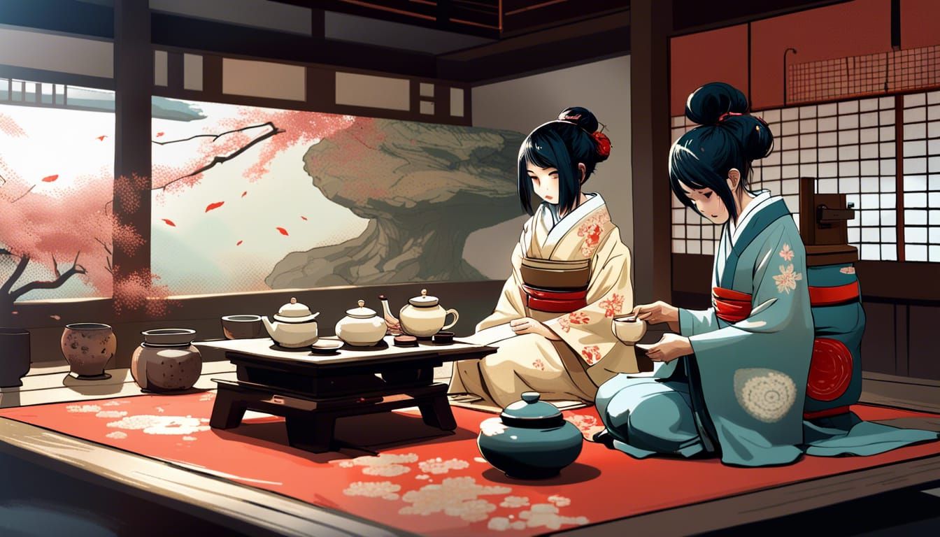 Anime Japanese Tea Ceremony in Hyperdetailed Style