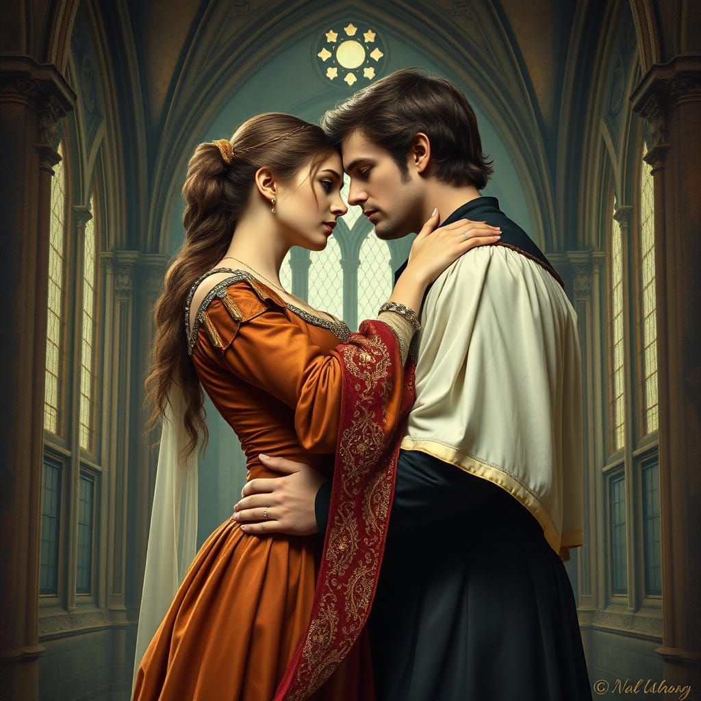 Medieval Embrace in Gothic Setting: A Romantic Vision