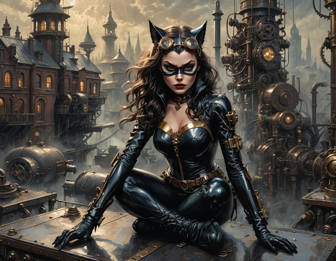 Steampunk Catwoman in Hyperdetailed Digital Art Style