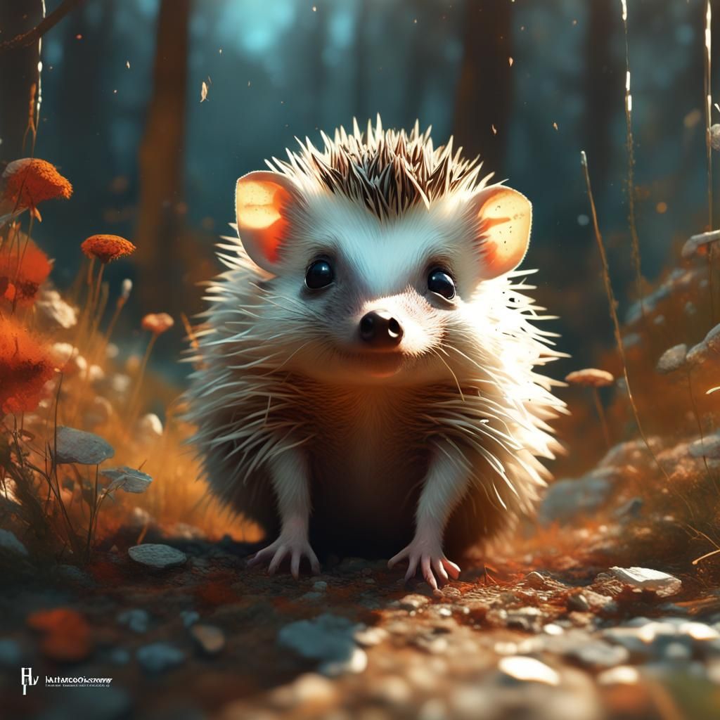 Opulent-Eyed Hedgehog Friendship in Detailed Fantasy Art