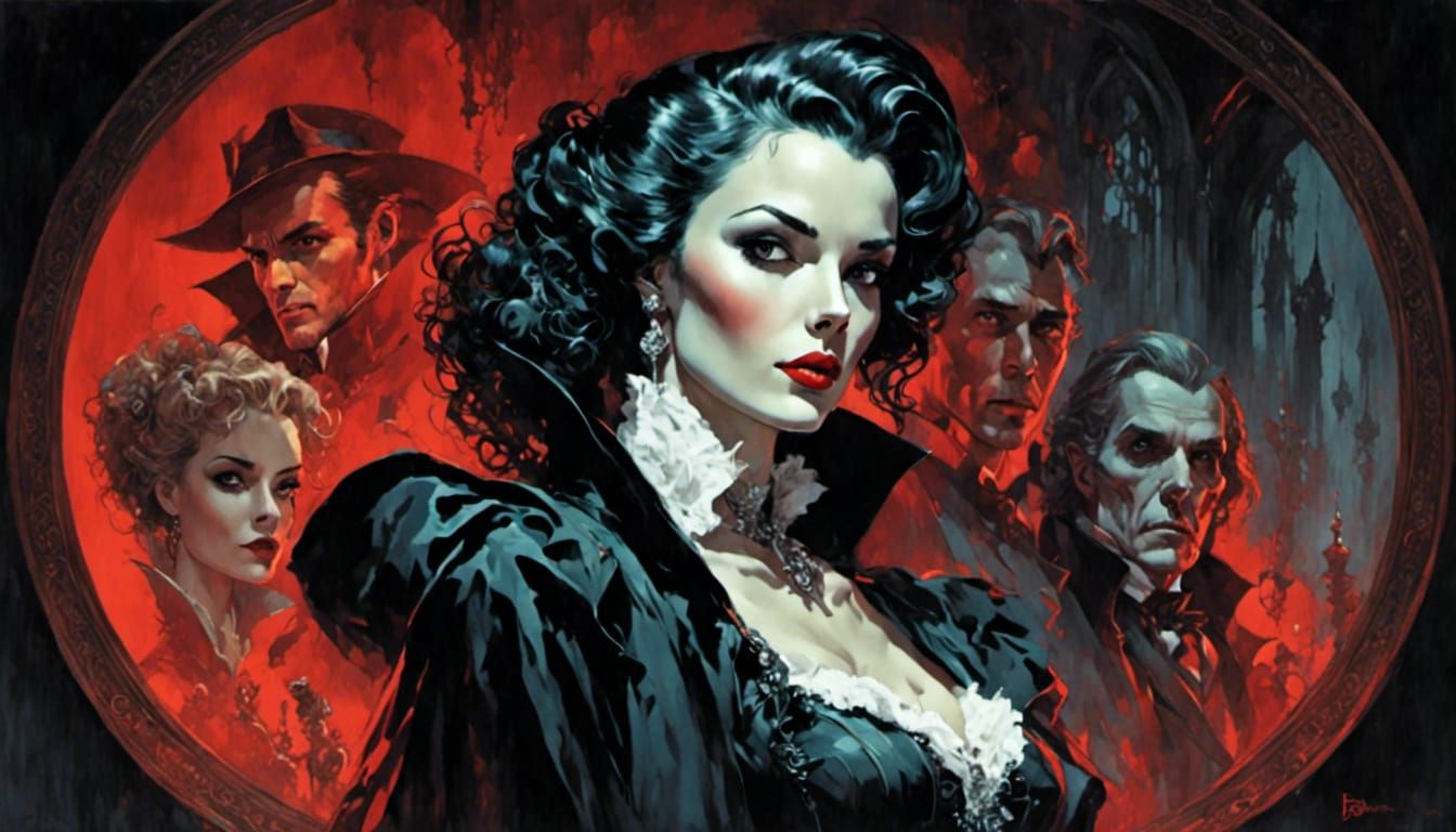 Dracula in Retro Rockabilly Style with Crimson Gradient