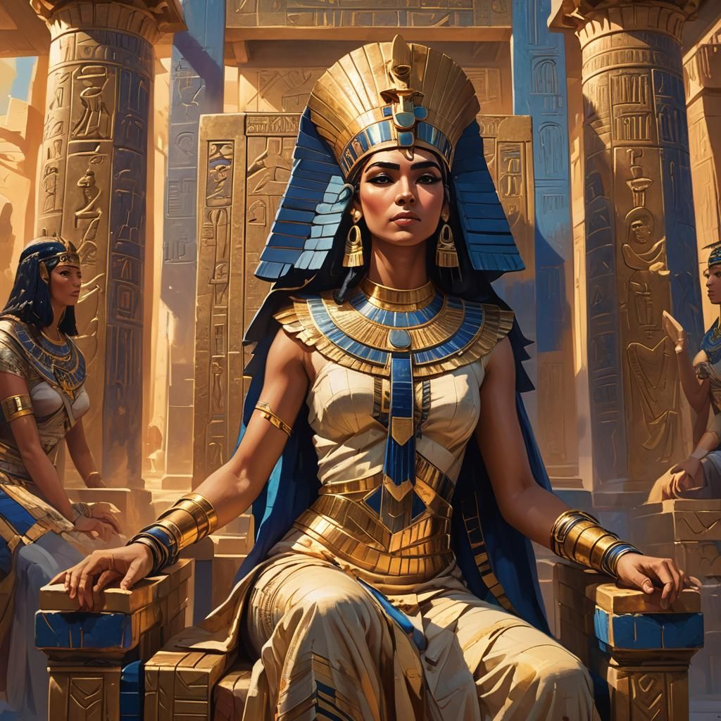 Cleopatra on Throne in Ancient Egyptian Temple