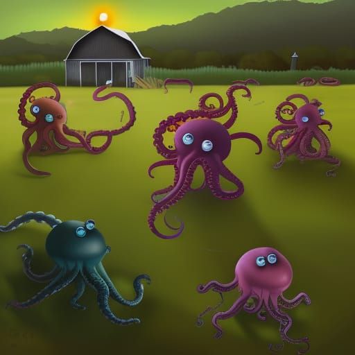 Tentacle Monsters Attack Farm at Twilight