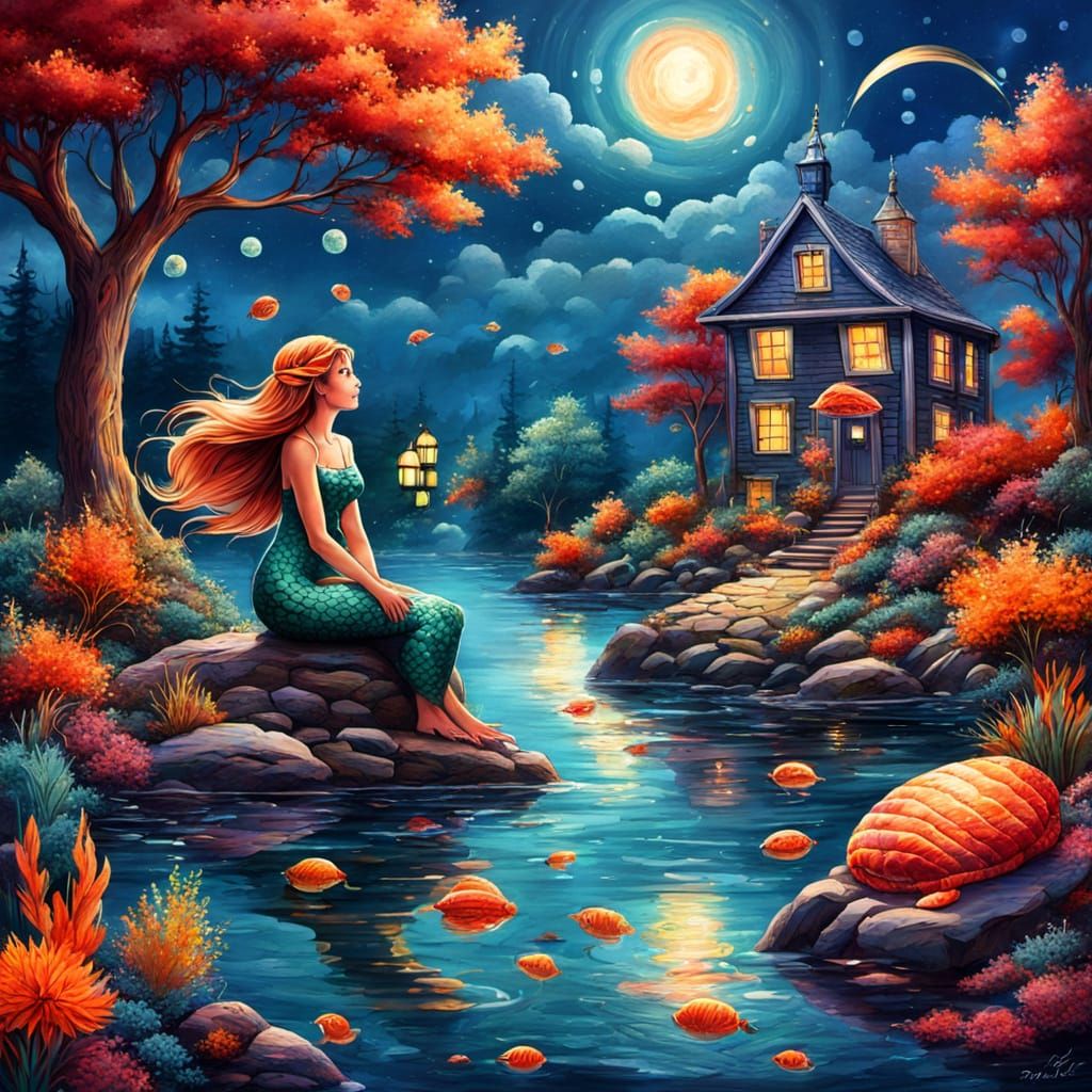 Mystical Ocean Sirens in a Cyberpunk Aesthetic