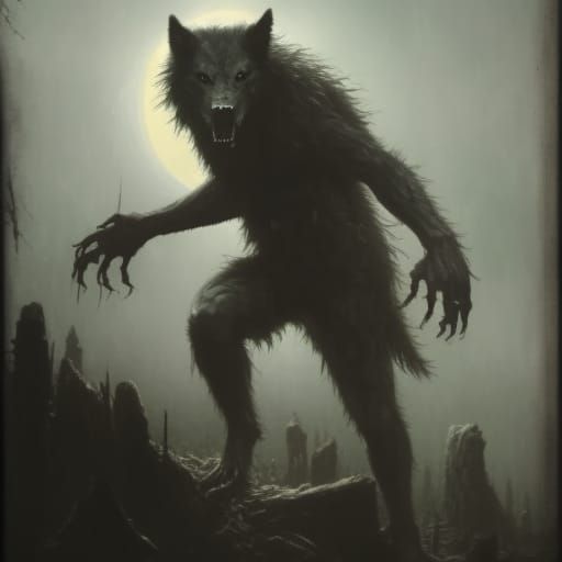 Gothic Horror Werewolf in Dark Academia Style