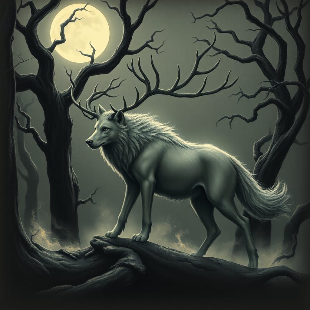 Ethereal Wolf Spirit in Moonlit Forest