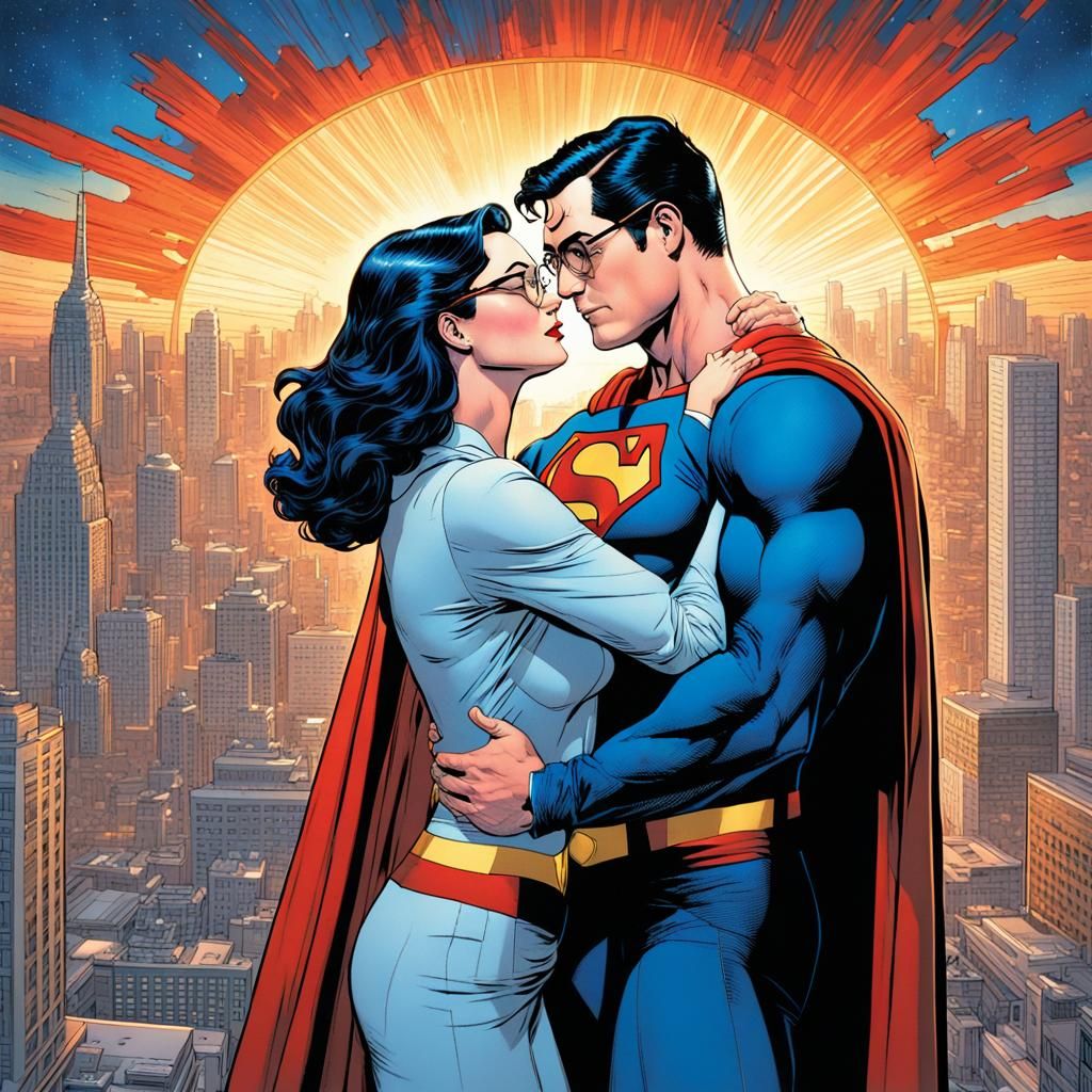 Superman and Lois Lane Embrace: Comic Book Art