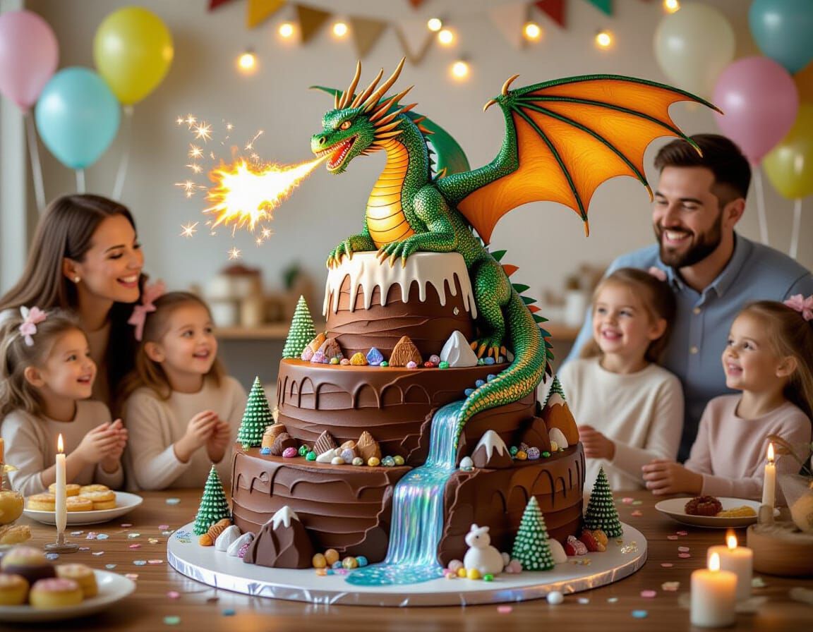 Fantasy Dragon Mountain Cake with Gemstone Details