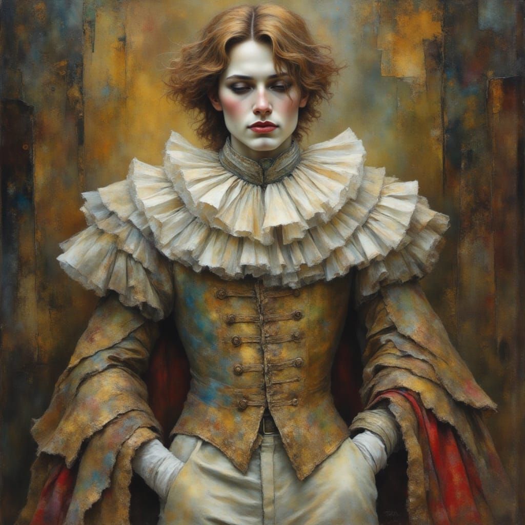 Pierrot Posing Melodramatically in Golden Hour Lighting