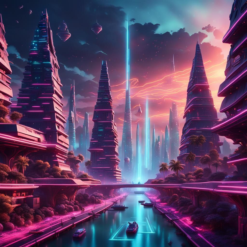 Surreal Futuristic Cityscape with Alien Technology