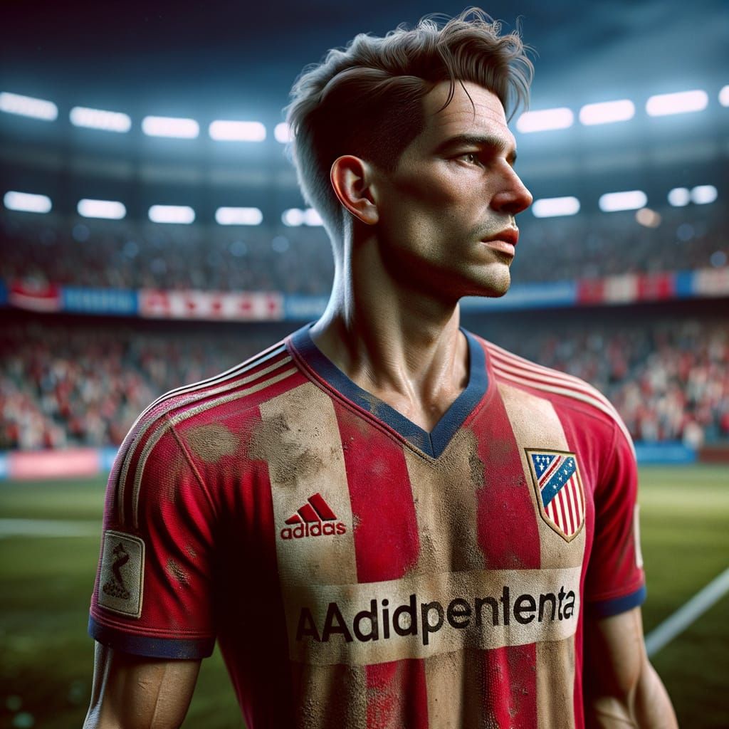 Hyperrealistic Soccer Player in Red Jersey on Stadium Field