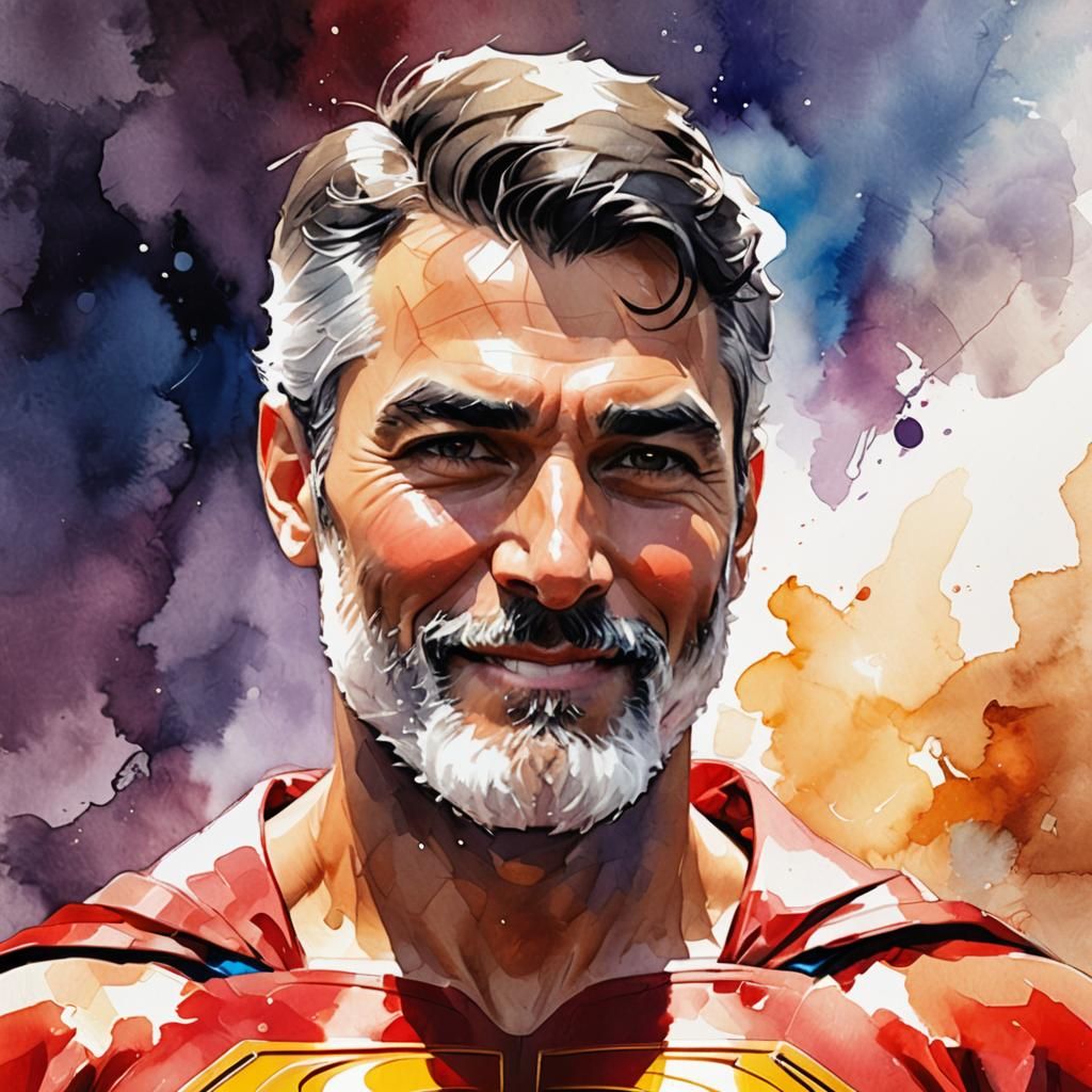 Joyful Superman Portrait in Alcohol Ink Style
