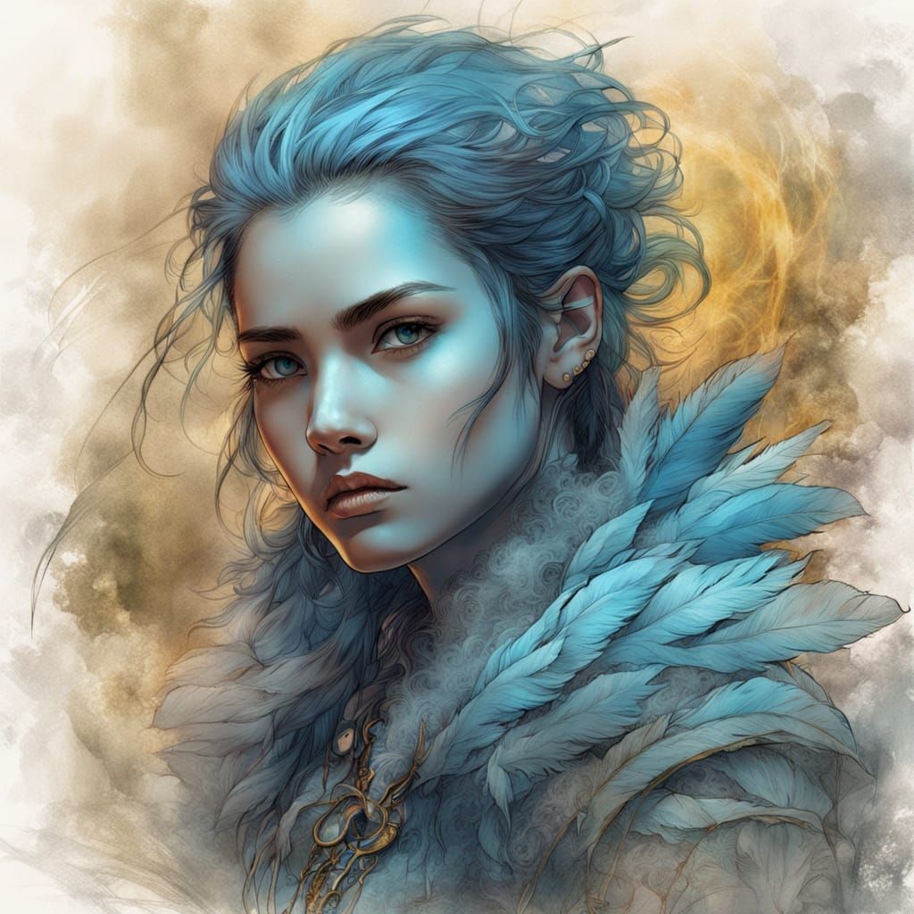 Grumpy Chick Portrait in Luis Royo Style