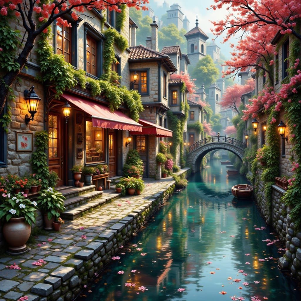 Lantern-Lit Harbor with Ivy Walls