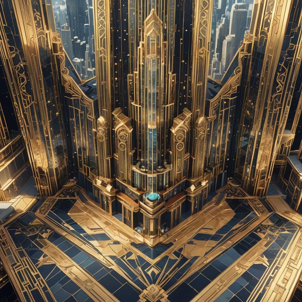 Majestic Art Deco Skyscraper in Luxurious 3D Anime Style