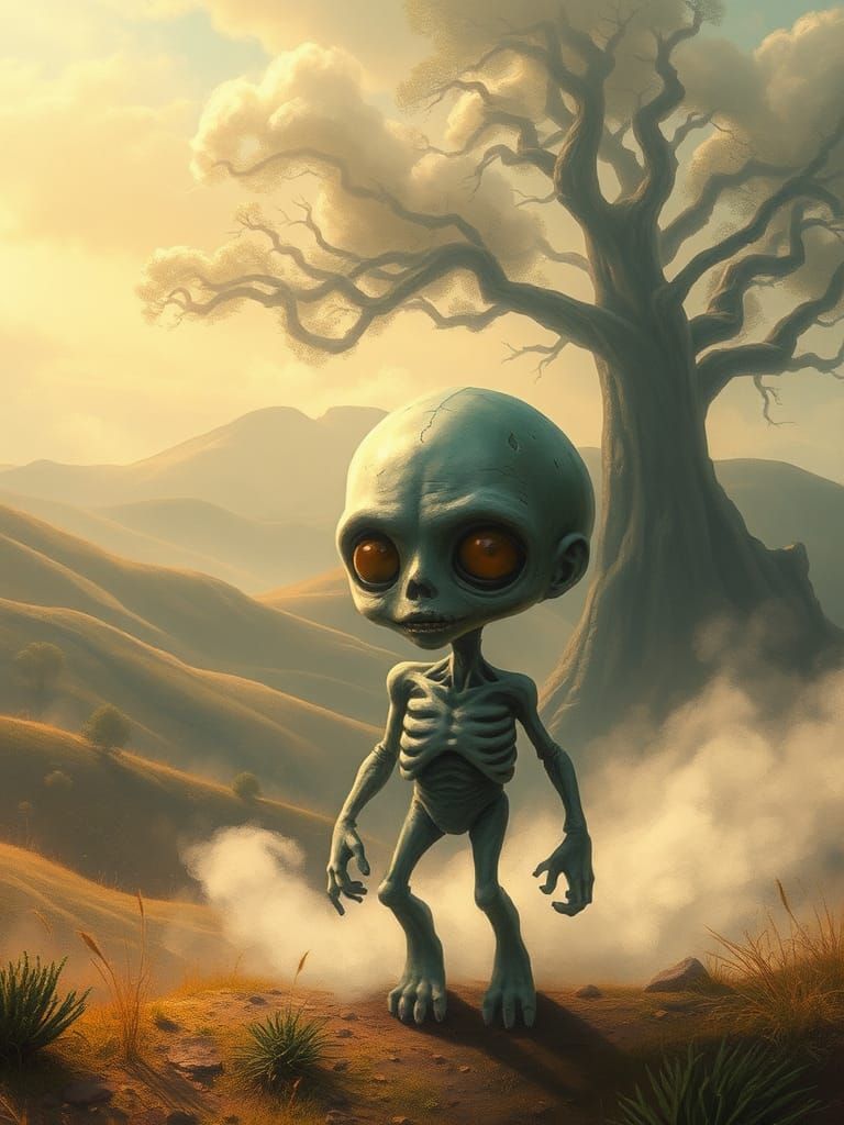 Whimsical Zombie in Dreamy Fantasy Landscape