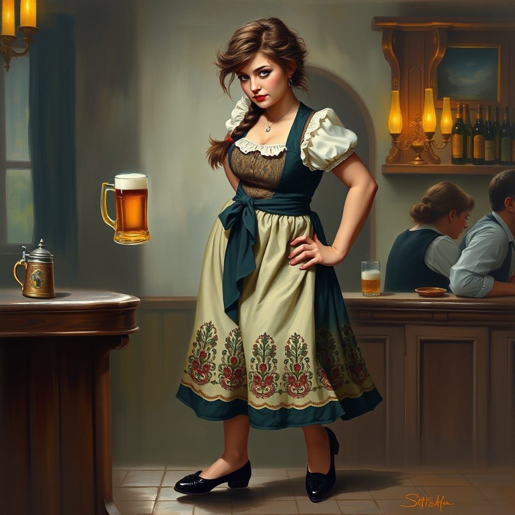 A Drunken Barmaid in Bavarian Finery