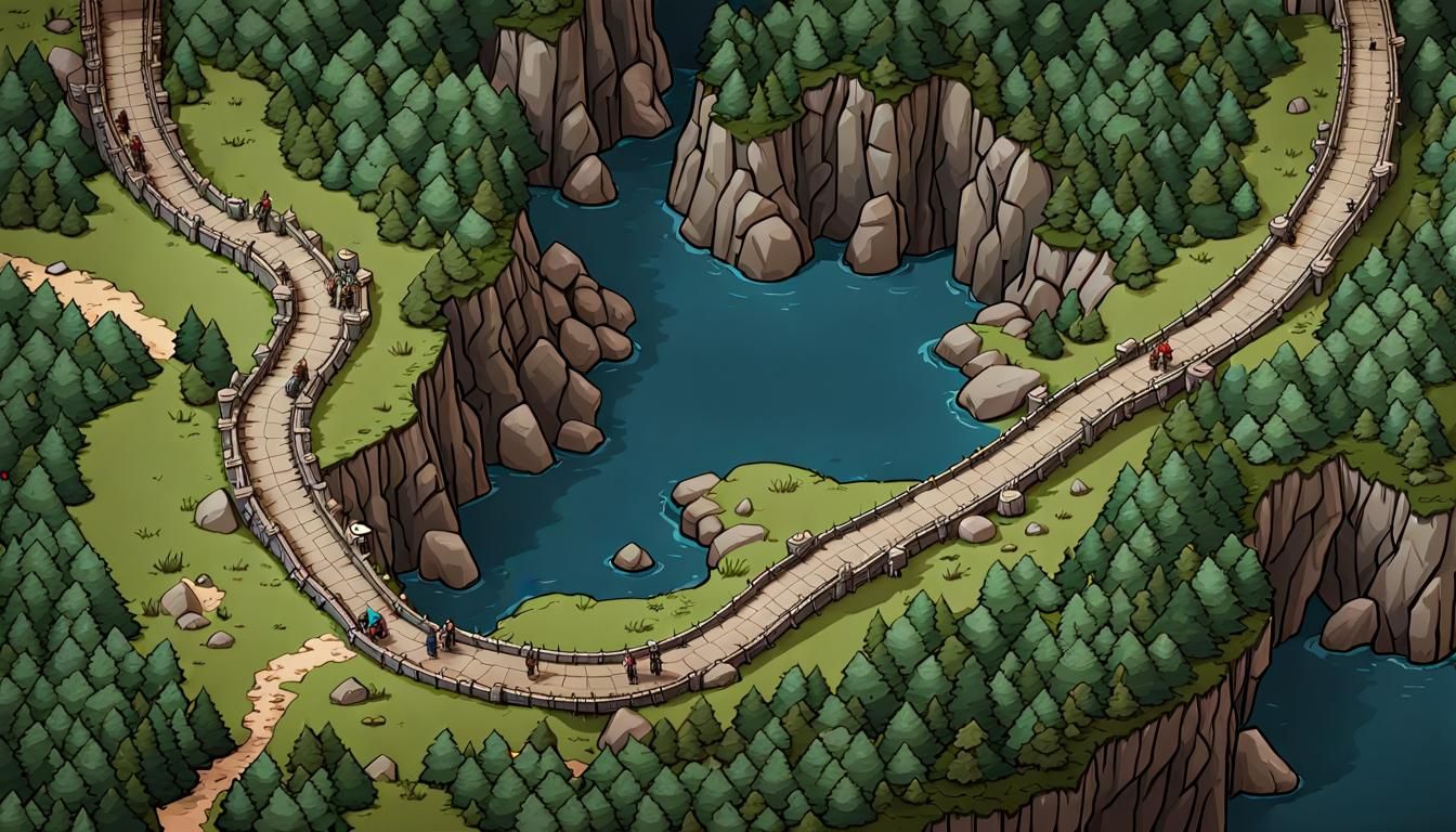 Detailed DND Map: Mountain Path with Cliffside Bridge